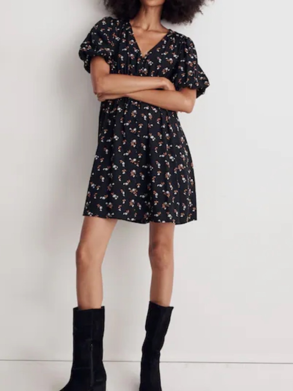 Madewell Short Sleeve Black Floral Mini Dress Size Small